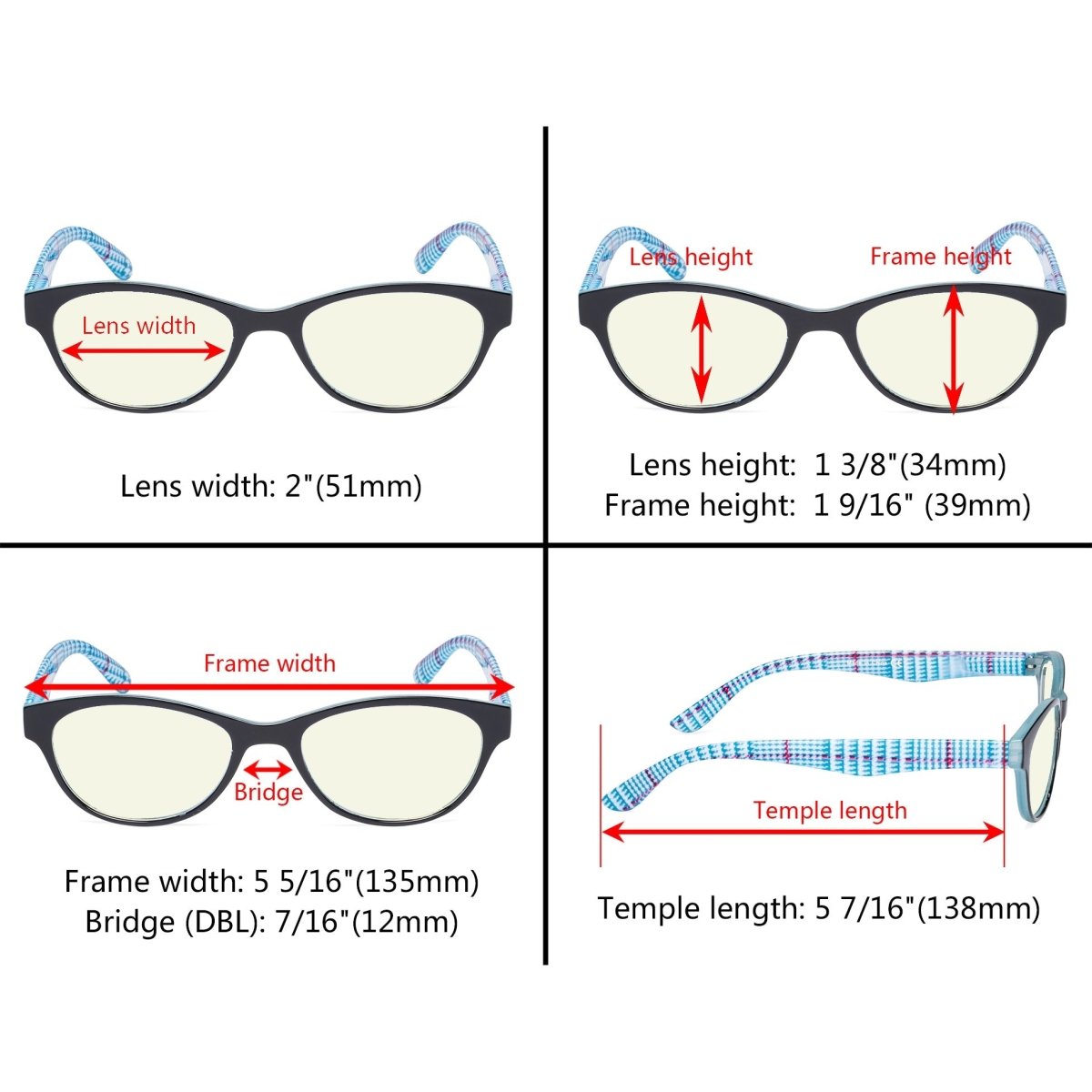 10 Pack Cat Eye Patterned Blue Light Blocking Reading Glasses CG074eyekeeper.com