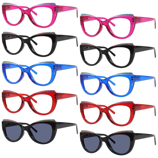 10 Pack Chic Cat - eye Fully Magnified Reading Glasses R2118eyekeeper.com