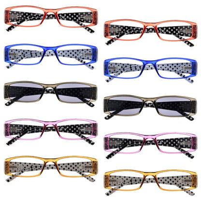 10 Pack Polka Dots Patterned Rectangle Reading Glasses R006Peyekeeper.com