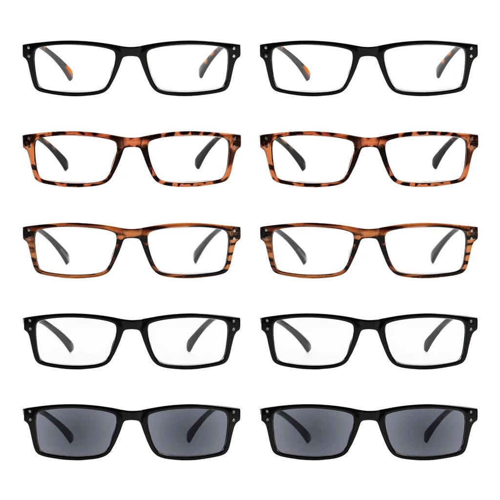 10 Pack Retro Design Classic Reading Glasses Rectangle Readers R057eyekeeper.com