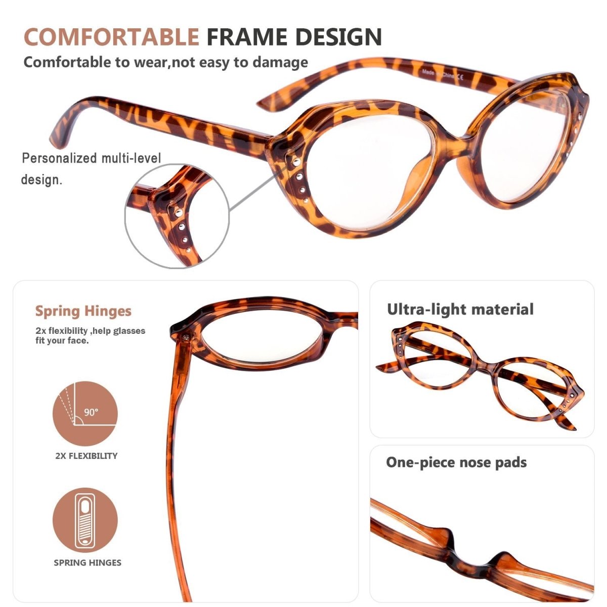 10 Pack Stylish Cat Eye Reading Glasses Rhinestone Spring Hinges Readers R2124eyekeeper.com