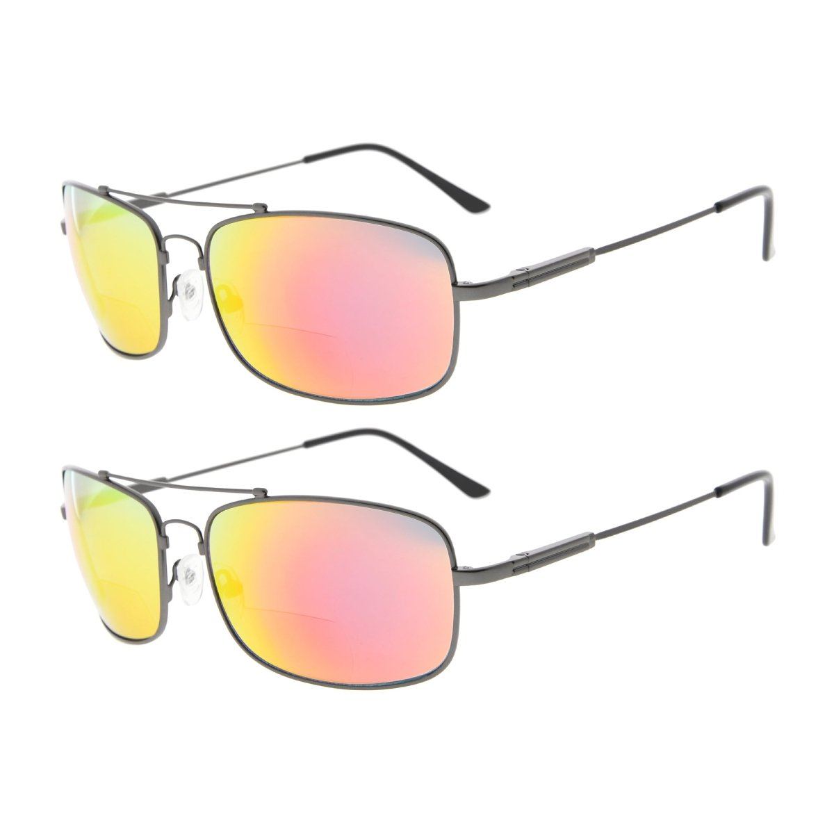 2 Pack Rectangle Metal Bifocal Reading Sunglasses Chic Readers SG1805eyekeeper.com