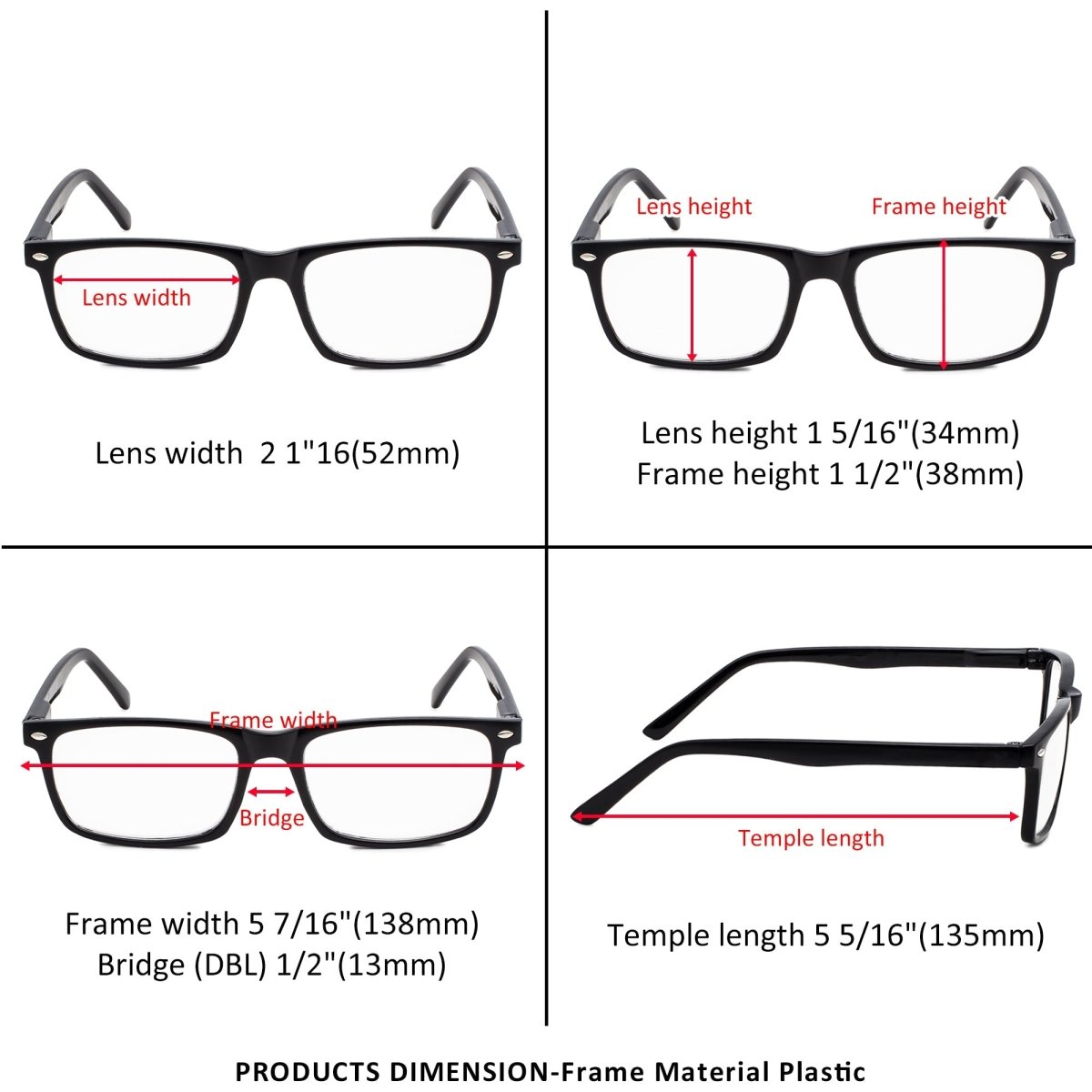 3 Pack Classic Rectangle Fully Magnified Reading Glasses PTR899eyekeeper.com