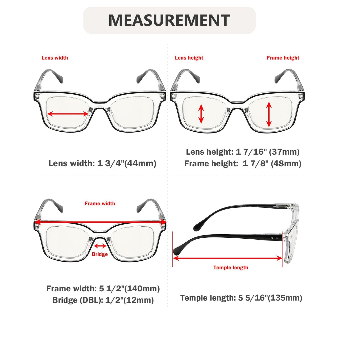 4 gafas de lectura cuadradas con filtro de luz azul UV2105