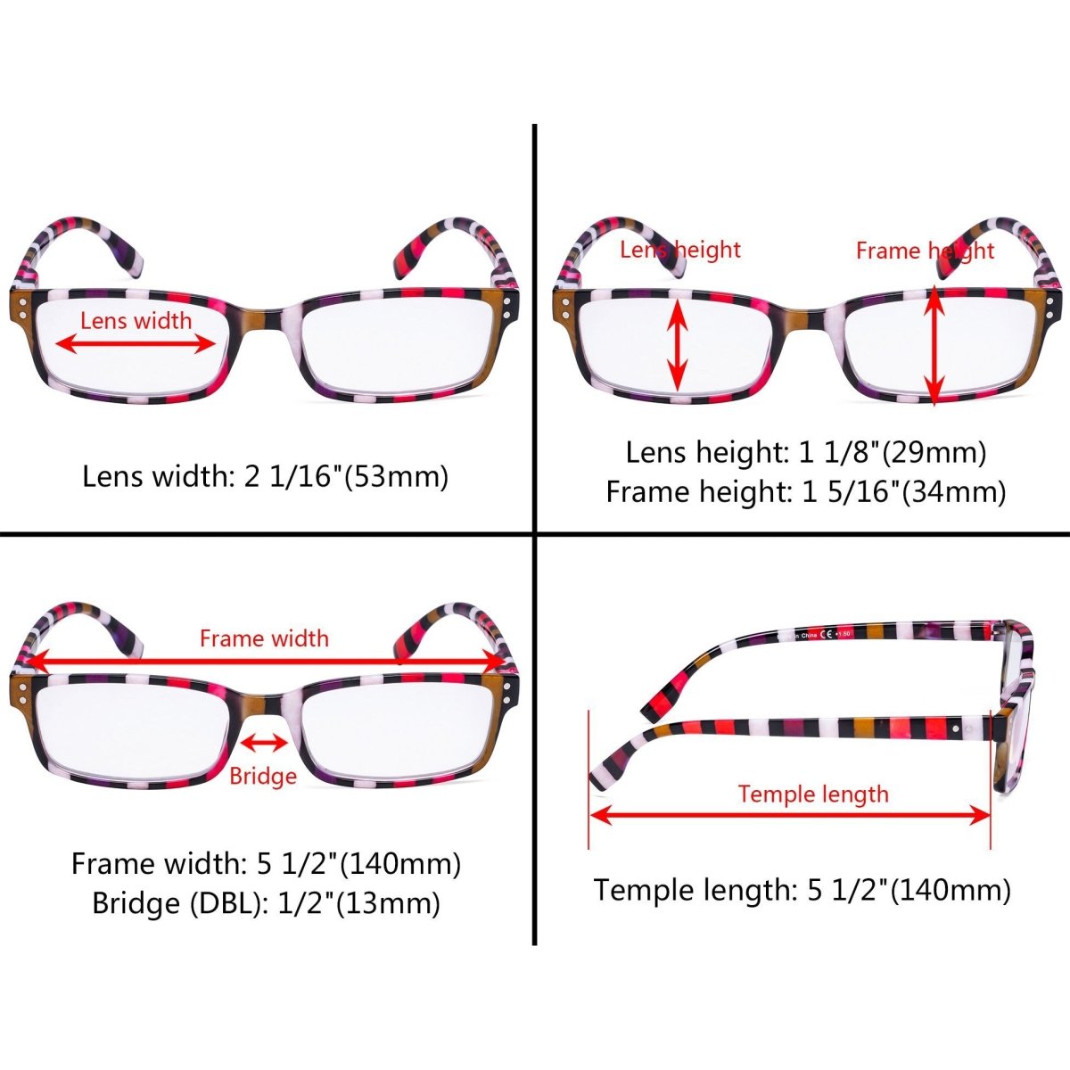 4 Pack Colorful Stripe Design Reading Glasses R097Seyekeeper.com