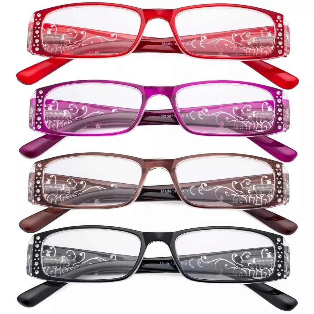 4 Pack Crystal Floral Pattern Reading Glasses R006Feyekeeper.com