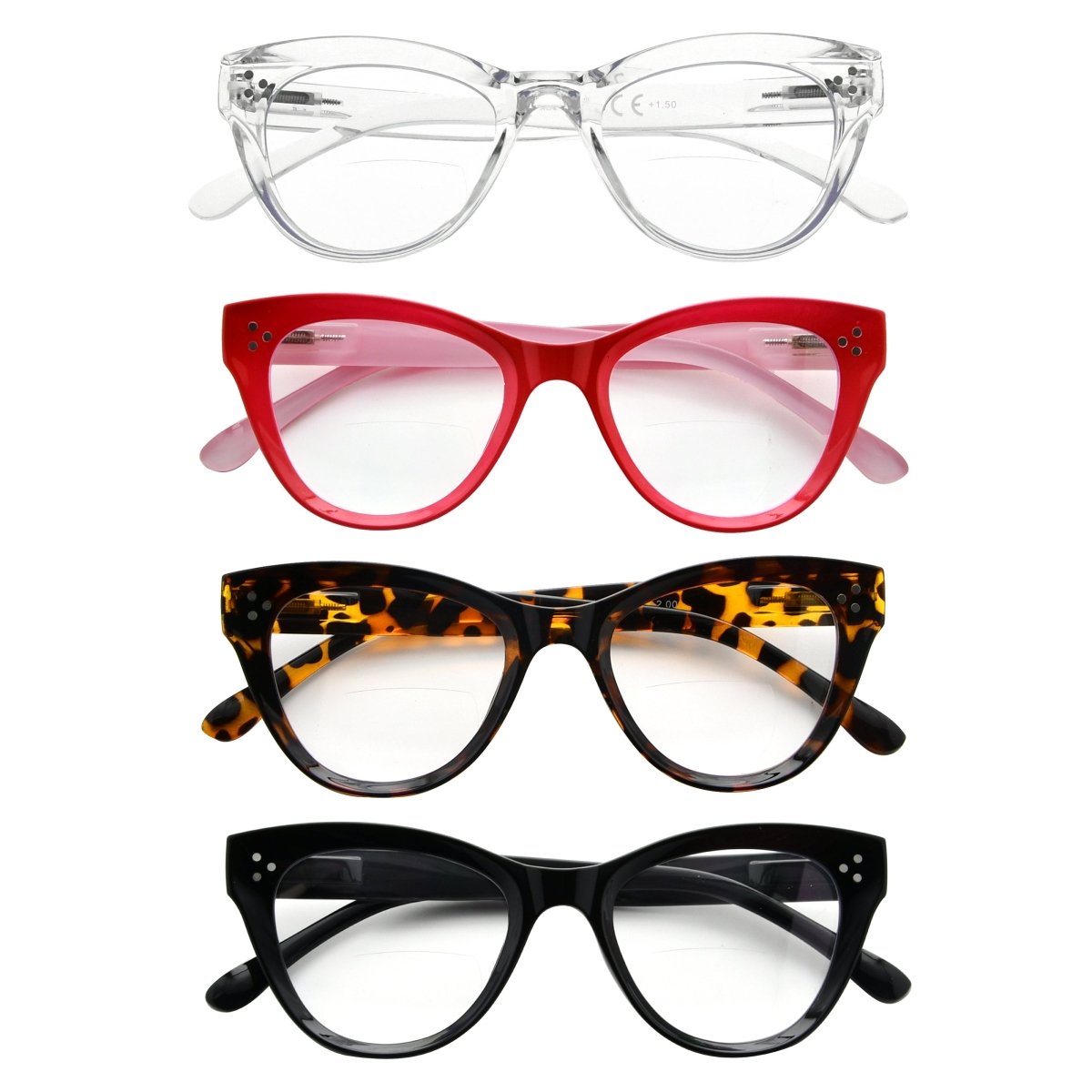 4 Pack Fashionable Thicker Frame Bifocal Reading Glasses eyekeeper