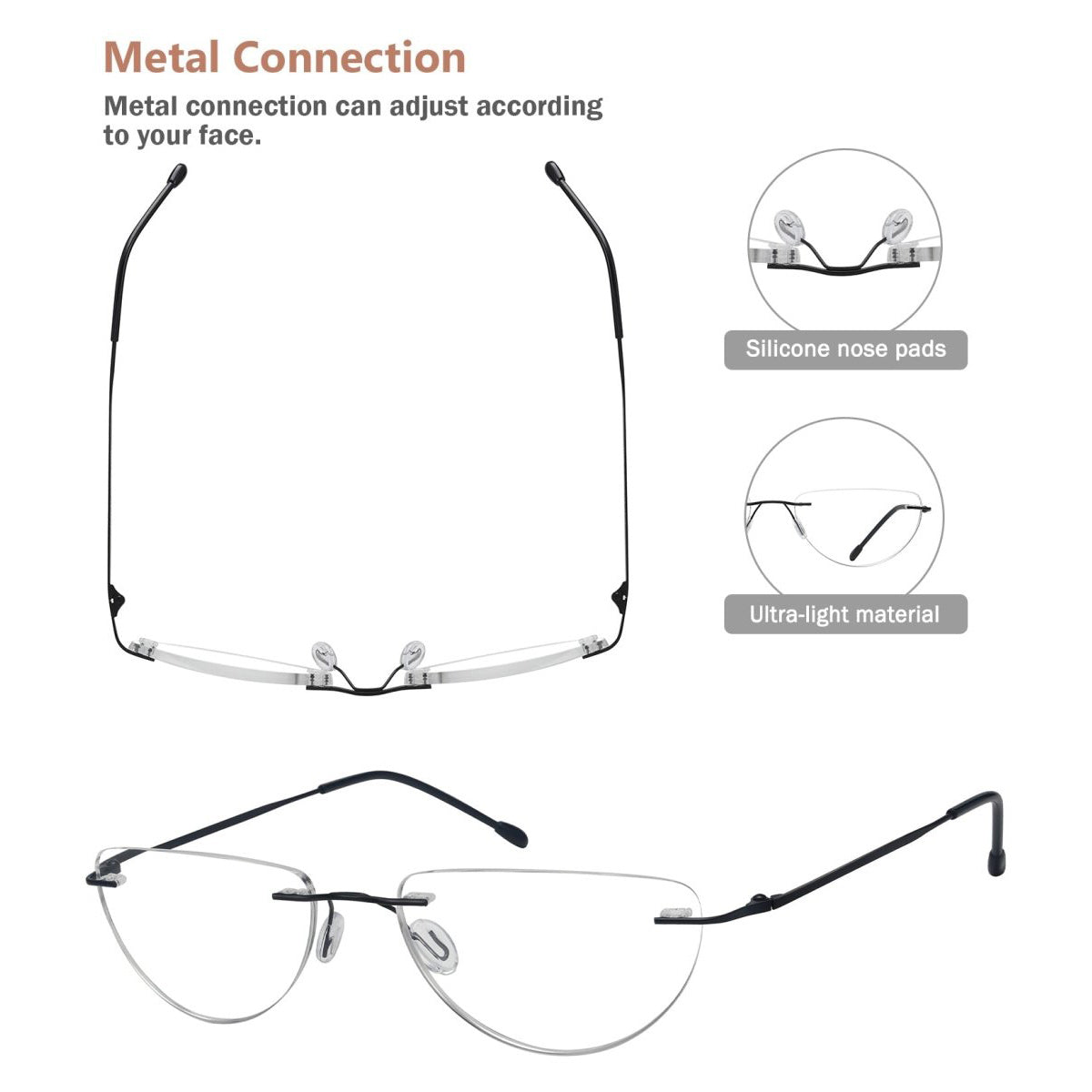 4 Pack Dumbledore Half Moon Reading Glasses Rimless Readers RL2