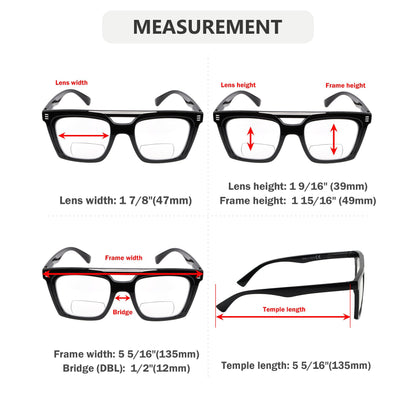 4 gafas de lectura bifocales cuadradas de doble puente BR2034