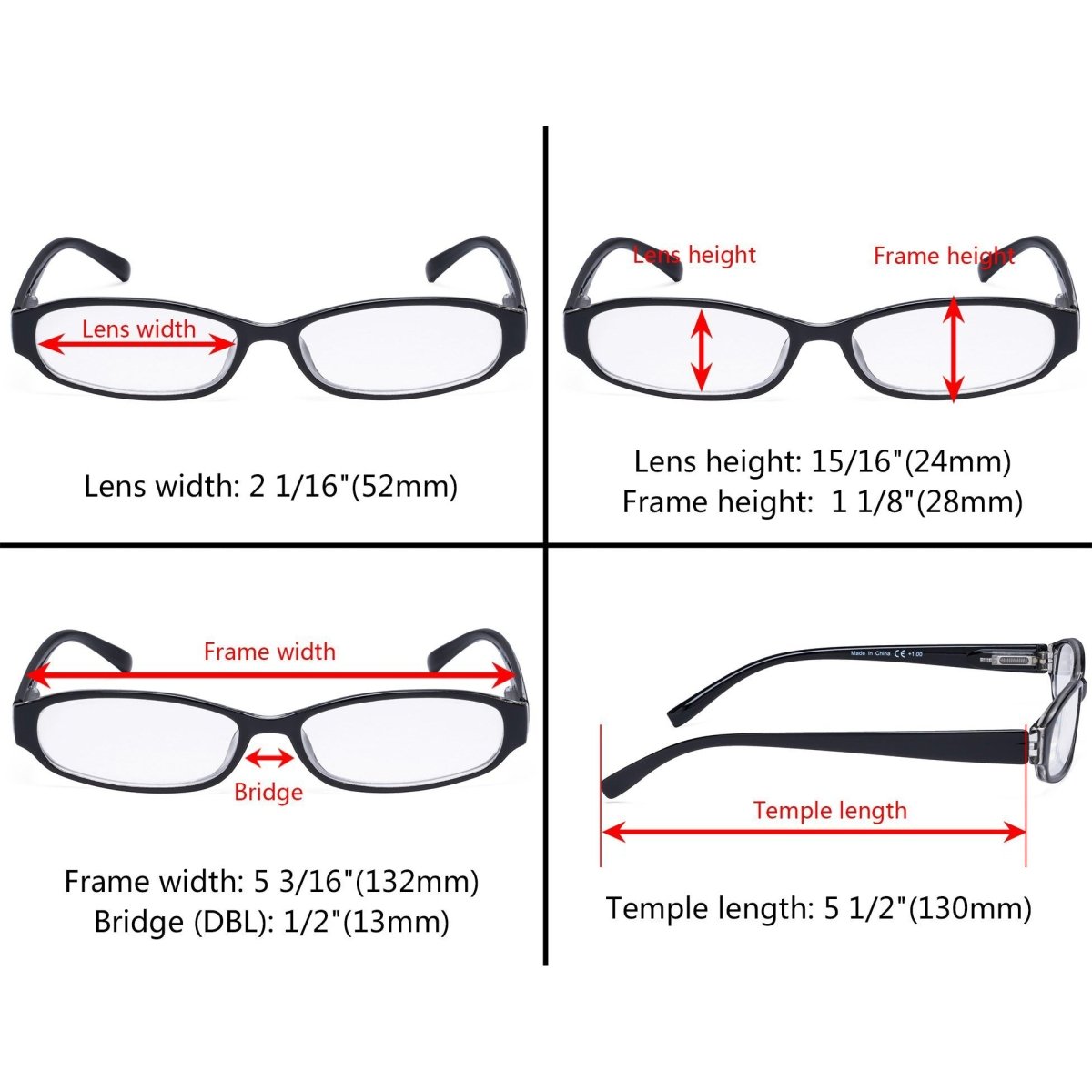 Paquete de 5 gafas de lectura con lentes pequenas y estrechas para mujer eyekeeper