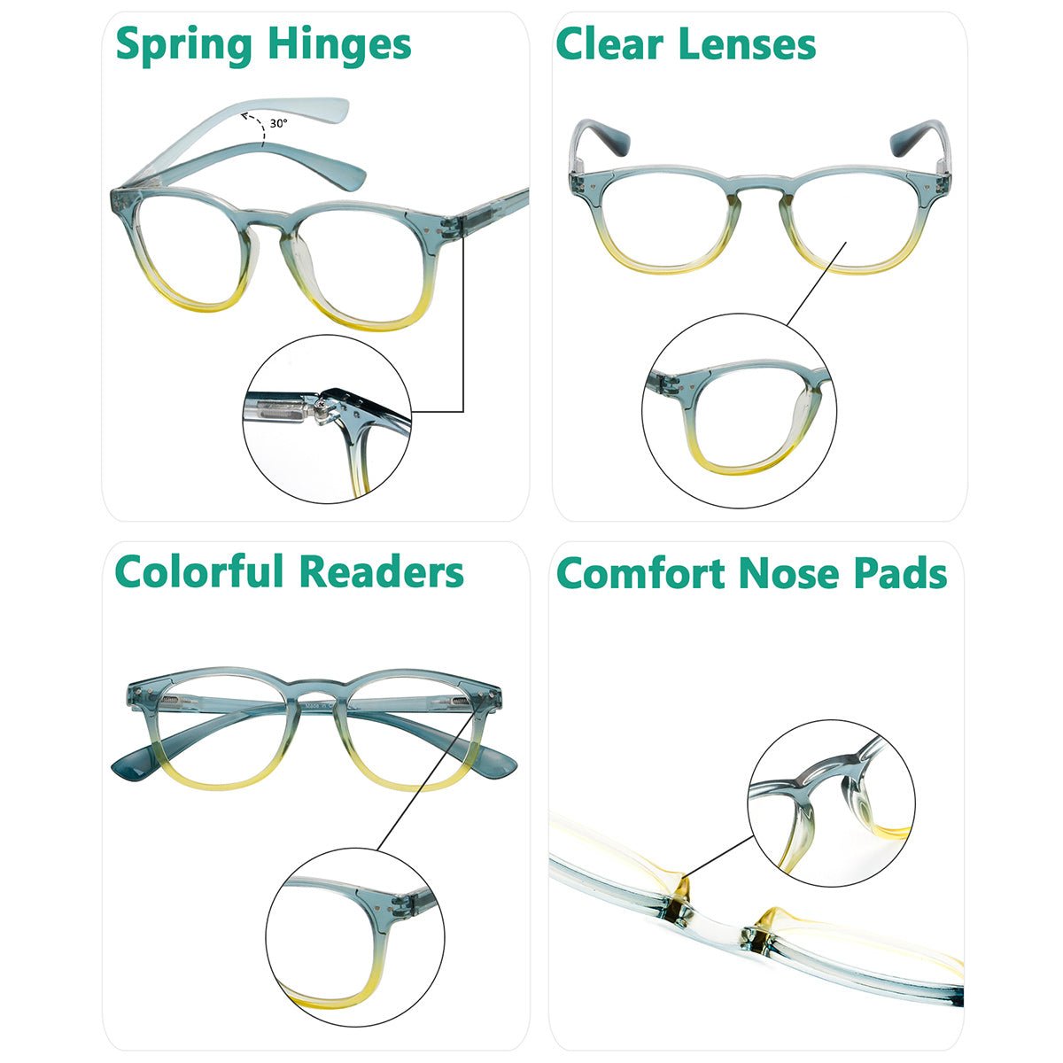 5 Pack Cute Fashionable Two Tone Reading Glasses Colorful Readers R144eyekeeper.com