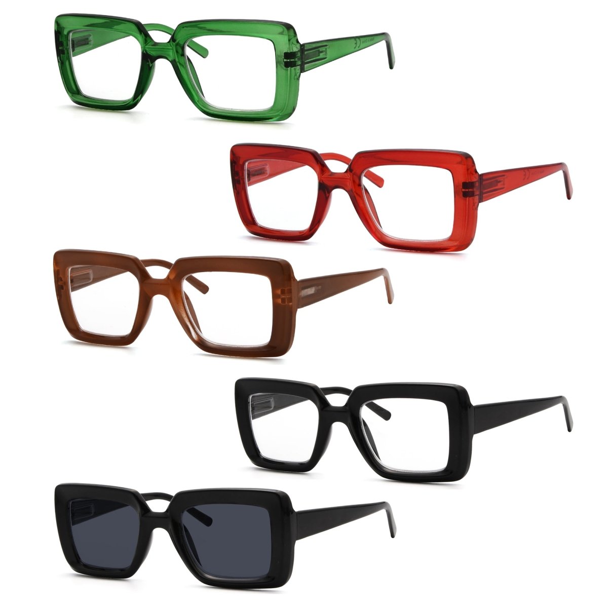 5 Pack Gafas de Lectura Rectangulares Funky Trendy R2101