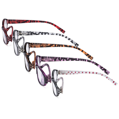 Paquete de 5 gafas de lectura de mujer con brazos de lunares R9104P