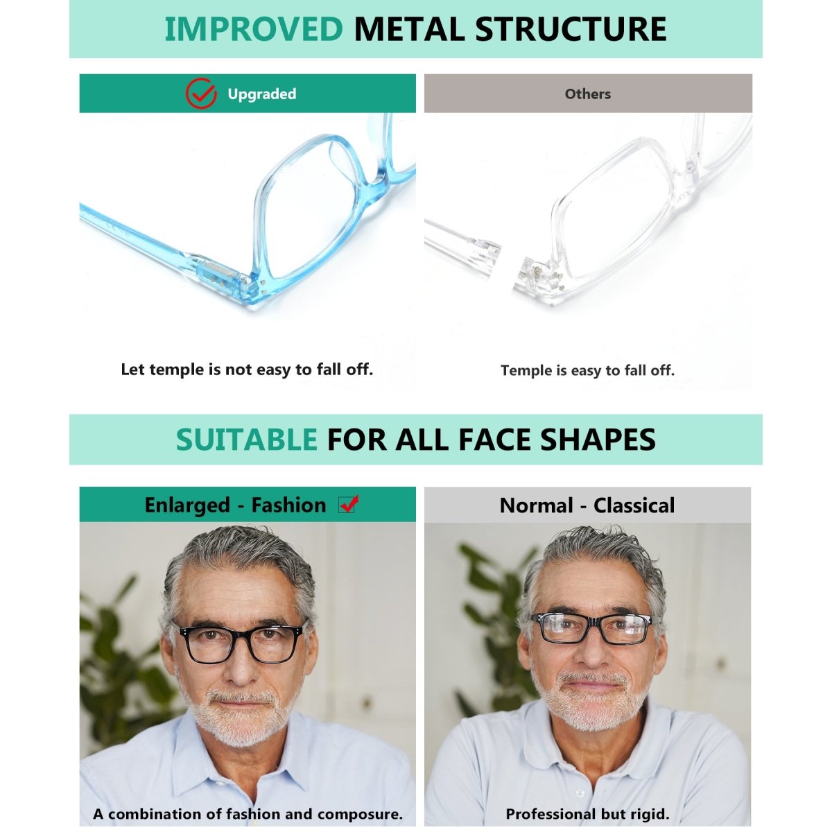 5 Pack Rectangle Reading Glasses Stylish Readers RT1804eyekeeper.com