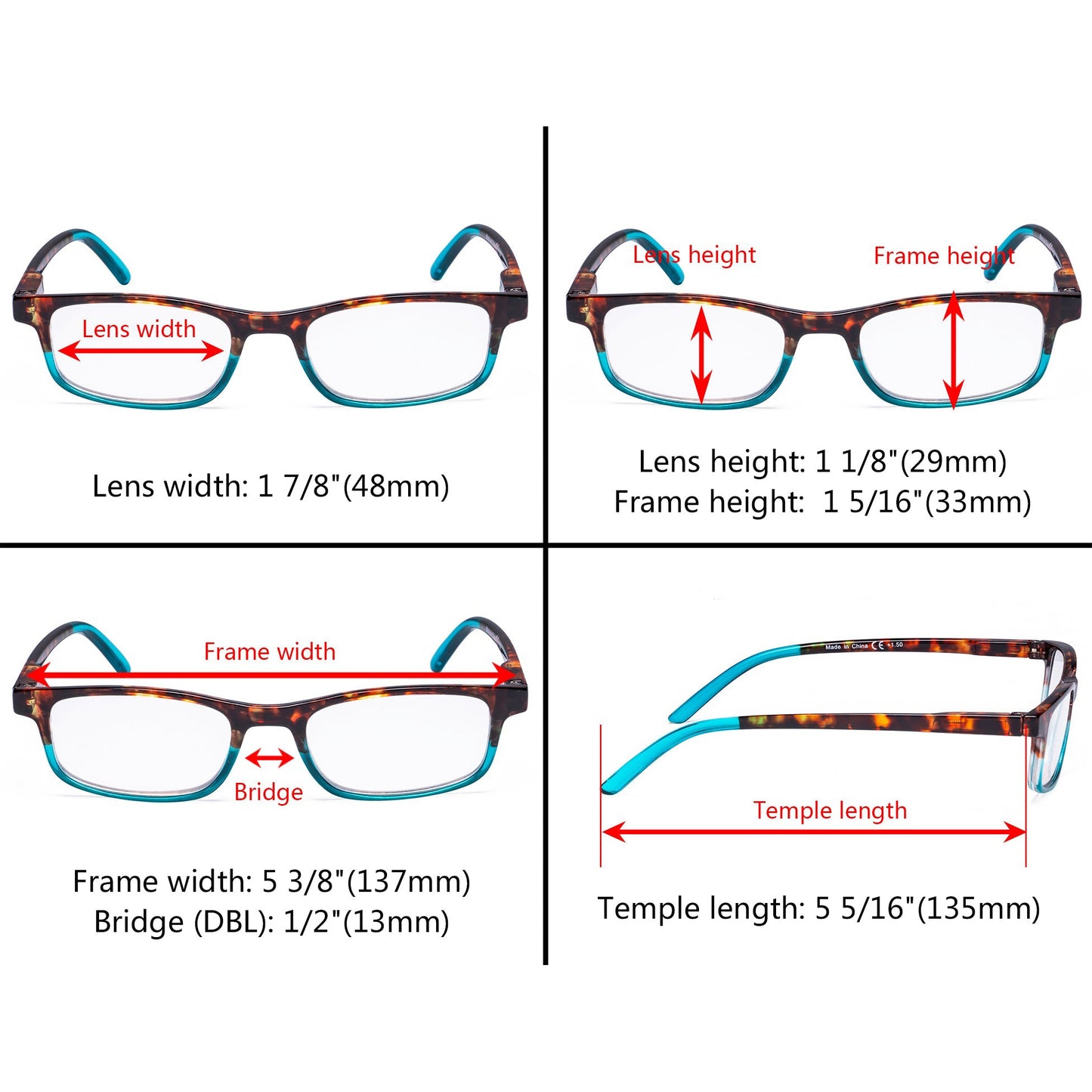 5 Pack Stylish Look Reading Glasses Rectangle Readers R111D