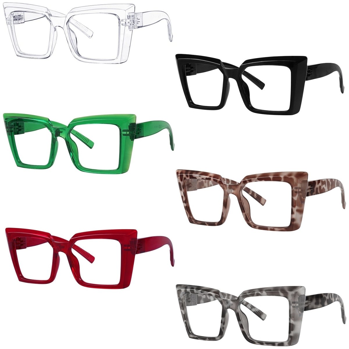 6 Pack 30% Blue Light Blocking Oversized Cat - eye Metalless Screwless Eyewear NR2141 - B15eyekeeper.com