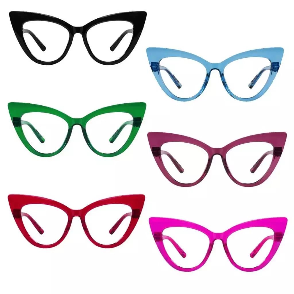 6 Pack Oversized Cat - eye Metalless Screwless Reading Glasses R2318eyekeeper.com