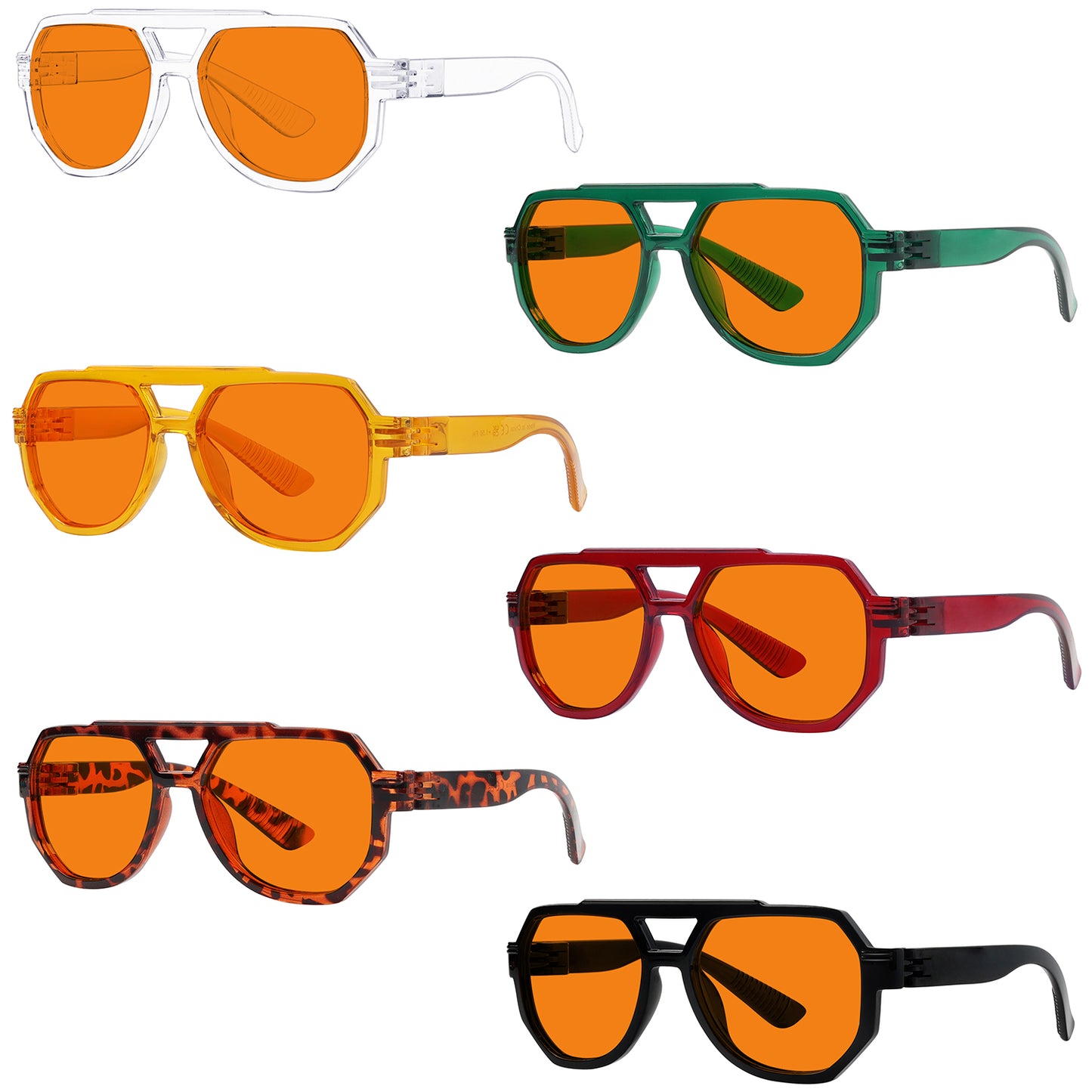 Pack de 6 Gafas Naranja 100% Blue Blocking para Dormir Piloto sin Metal NR2309-B98