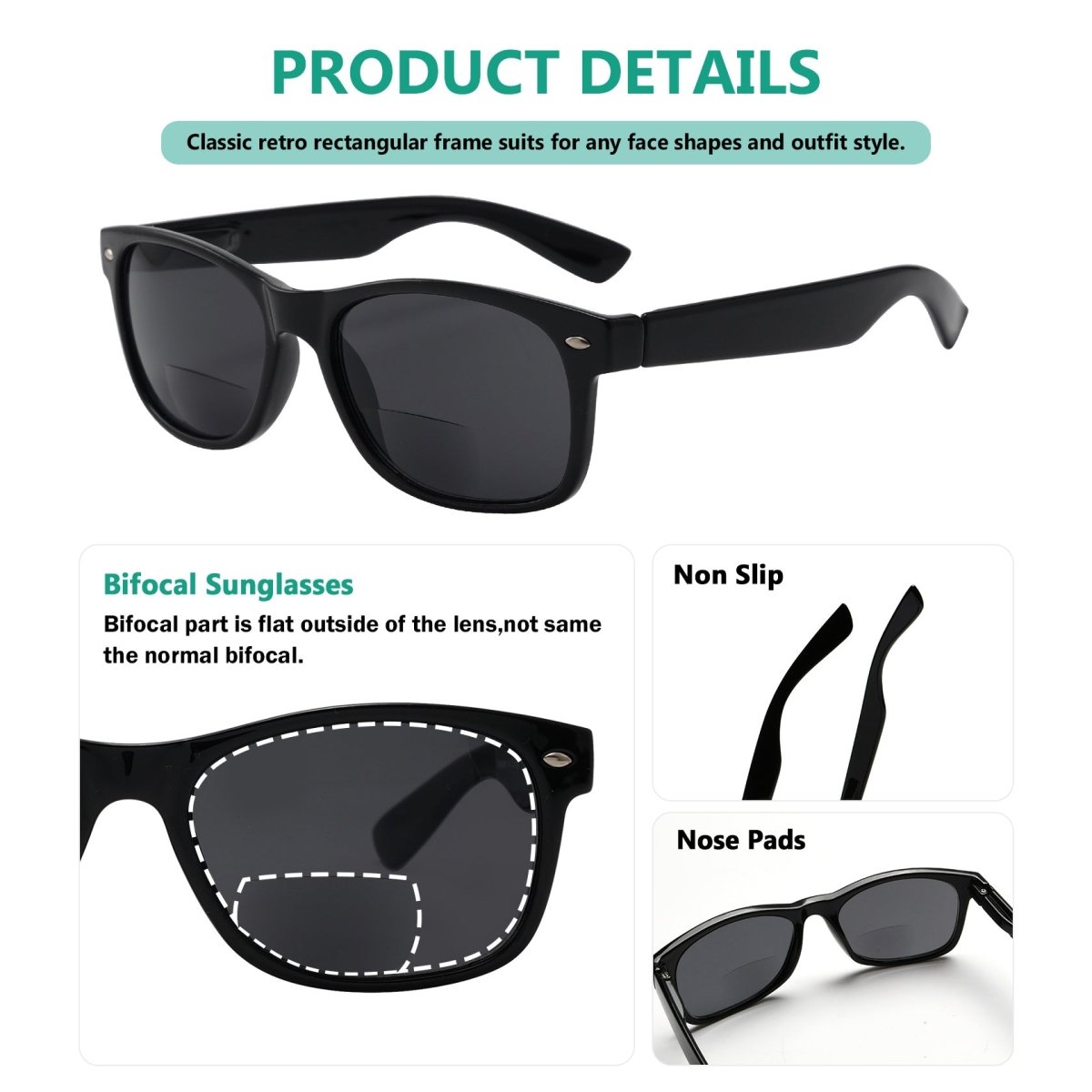 Classic Bifocal Reading Sunglasses Sunshine Rectangle Readers SBR093eyekeeper.com