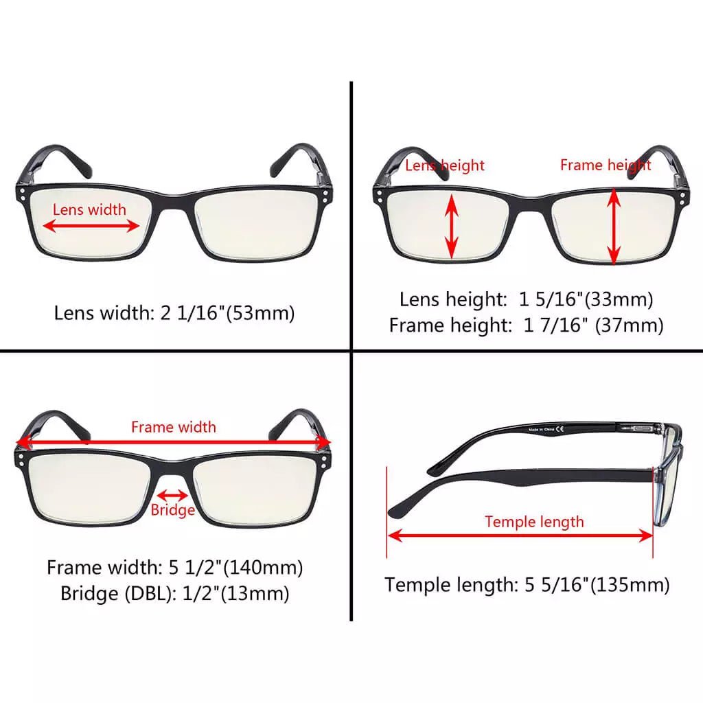 Rectangle Stylish Blue Light Filter Reading Glasses UVR802eyekeeper.com