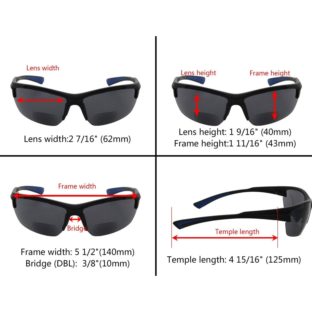 TR90 Half Rim Rectangle Bifocal Reading Sunglasses SG901