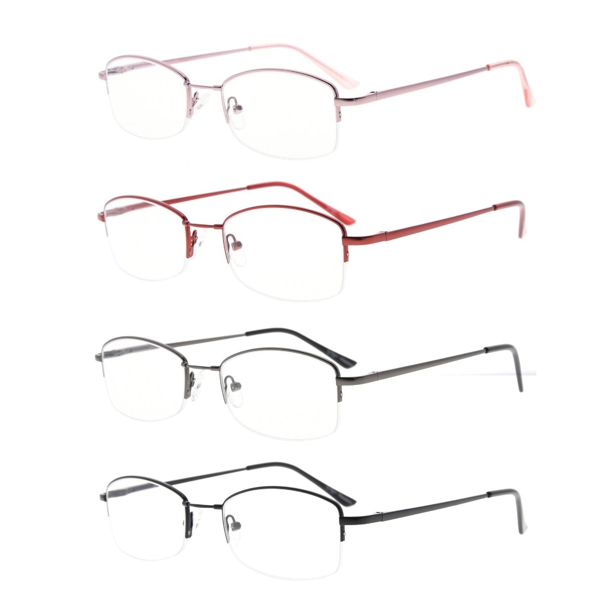 4 Pack Half Rim Reading Glasses Rectangle Chic Women R1711