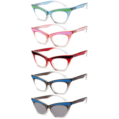 5 Pack Cute Cat Eye Reading Glasses for Women R2132