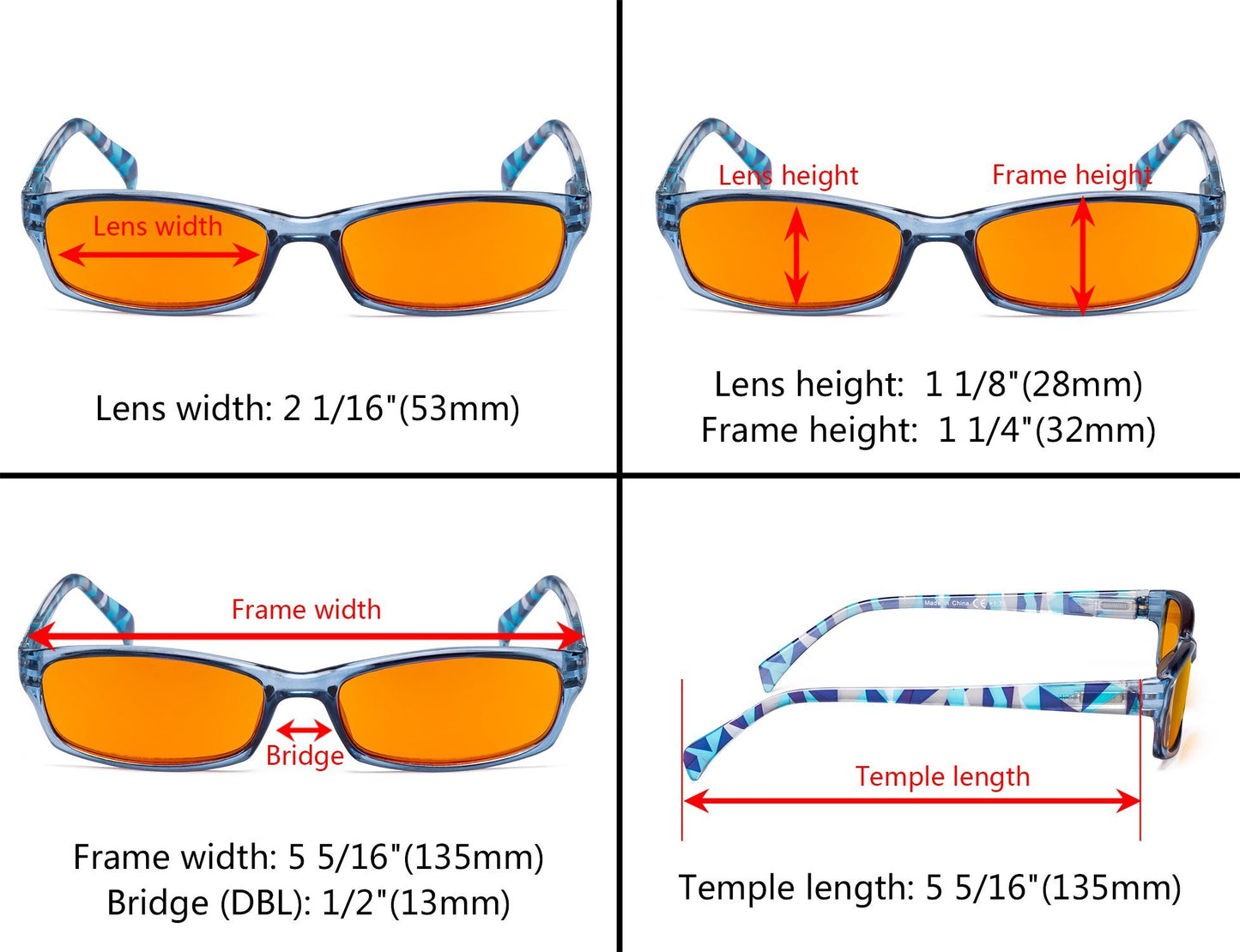 Blue Light Blocking Reading Glasses Dimension